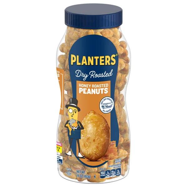 Planters Honey Roasted Peanuts, Sweet and Salty Snacks, Plant-Based Protein, 16 oz Jar