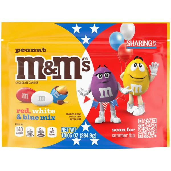 M&M's Peanut Milk Chocolate Red, White & Blue Summer Candy, Sharing Size