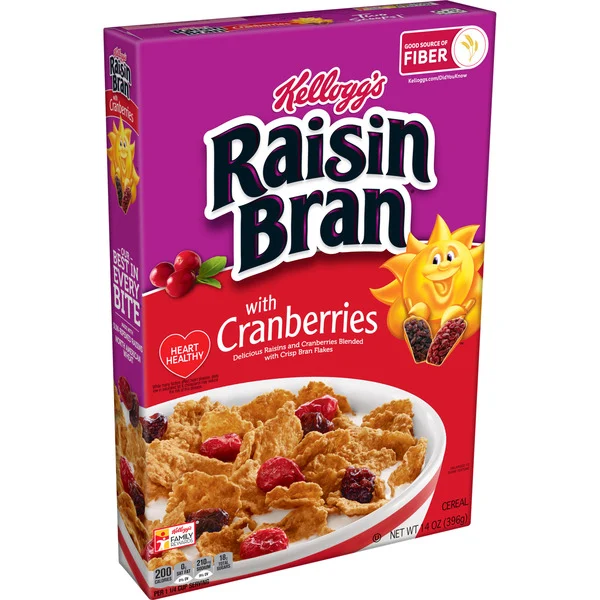 Raisin Bran Cold Breakfast Cereal, Fiber Cereal, Heart Healthy, Original with Cranberries