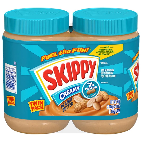 SKIPPY Creamy Peanut Butter Spread, Shelf-Stable, 40 oz Jar (2 Pack)