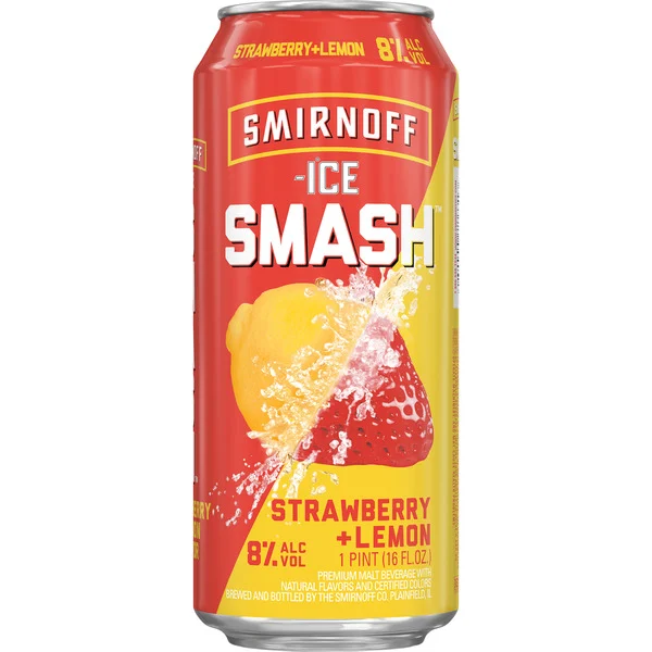 Smirnoff Ice Smash Strawberry Lemon, Single Serve Can, 16 fl oz, 8% ABV