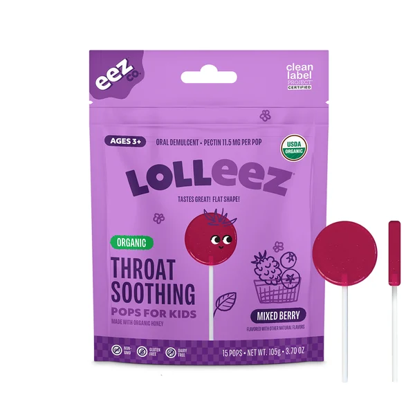Lolleez Organic Throat Soothing Pops for Kids, Mixed Berry