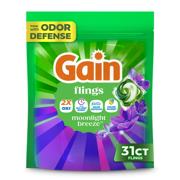 Gain Liquid Washing Detergent pacs with Odor Defense + Color Guard, Moonlight Breeze Scent