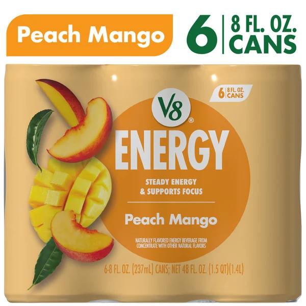 V8 Energy V-Fusion + Energy Peach Mango Vegetable & Fruit Juice
