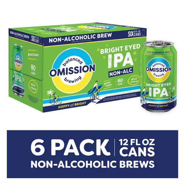 Omission Balanced Brewing, Bright Eyed Non-Alcoholic IPA 6 Pack 12 Fl Oz Cans