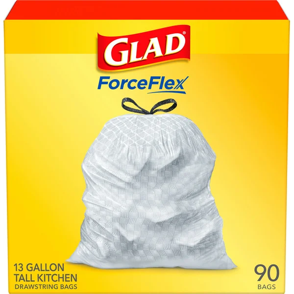Glad Drawstring Bags, Tall Kitchen, Grips-The-Can, Fragrance Free, 13 Gallon