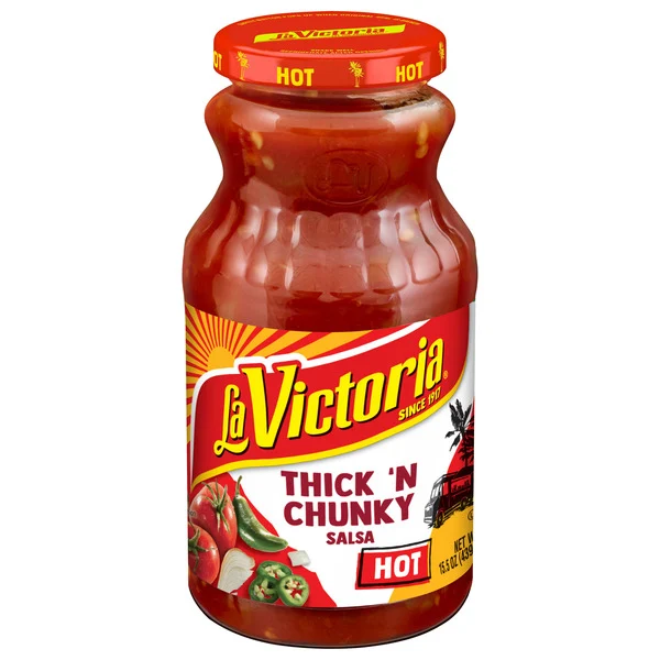 LA VICTORIA Thick 'N Chunky Salsa, Hot, Shelf-Stable, 15.5 oz Jar