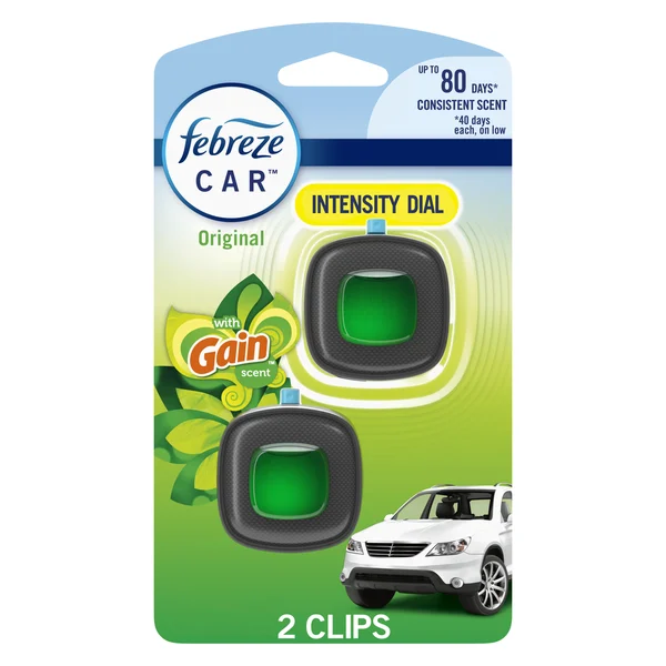 Febreze Car Air Freshener Odor-Fighting Automotive Vent Clip, Gain Original Scent