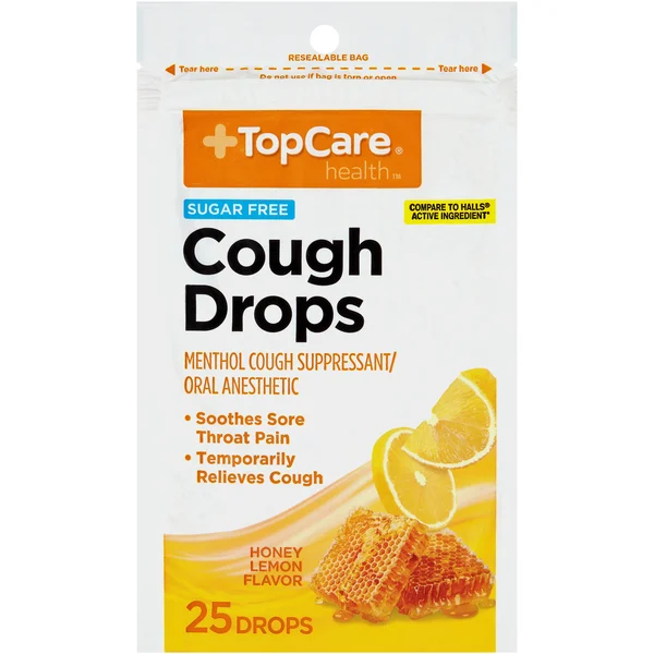TopCare Menthol Cough Suppressant/Oral Anesthetic Drops, Honey Lemon