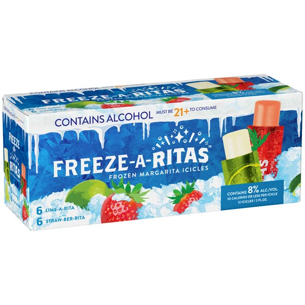 Rita's Lime-A-Rita & Straw-Ber-Rita Frozen Margarita Icicles Variety Pack, 12 Pack 2 Fl. Oz. Pouches, 8% Abv