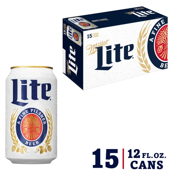 Miller Lite American Light Lager Beer, 15-pack, 12-oz beer cans, 4.2% ABV