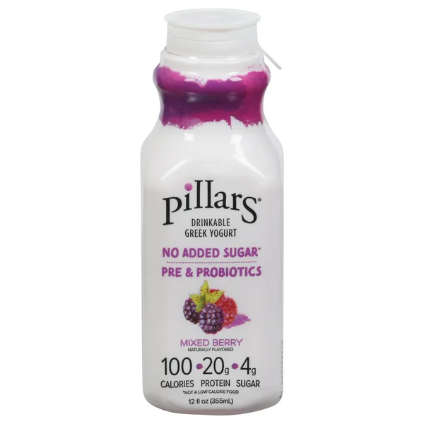 Pillars Drinkable Greek Yogurt, Pre & Probiotics, Mixed Berry