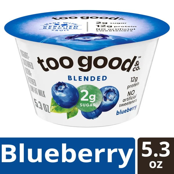 Too Good & Co. Blueberry Yogurt-Cultured Ultra-Filtered Low Fat Milk Product, Creamy and Delicious Low Fat Yogurt Product Snack Cup with Real Fruit Puree, Good Source of Protein, 5.3 OZ Cup