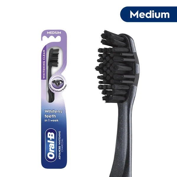 Oral-B Advanced Whitening Charcoal Toothbrush, Medium, 1 Count
