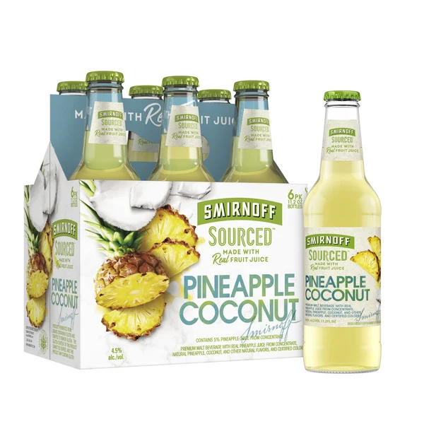 Smirnoff Sourced Pineapple Coconut, 6 pack Bottles, 11.2 fl oz, 4.5% ABV