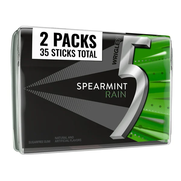 5 Spearmint Rain Sugar Free Summer Travel Chewing Gum Sticks