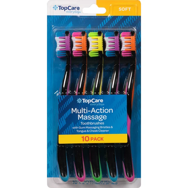 TopCare Toothbrushes, Multi-Action Massage, Soft, 10 Pack