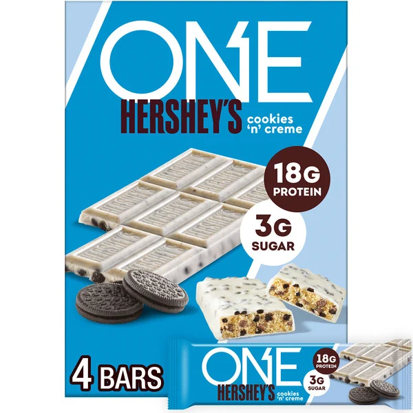 ONE HERSHEY'S Cookies 'n' Creme Flavored Protein Bars, 2.12 oz (4 Count)