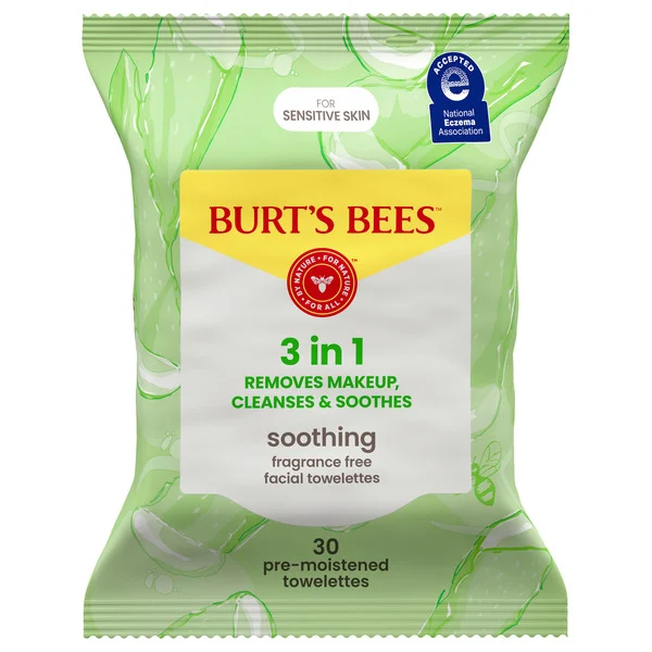 Burt's Bees Soothing, Fragrance Free Facial Towelettes, Sensitive Skin, 99% Natural Origin