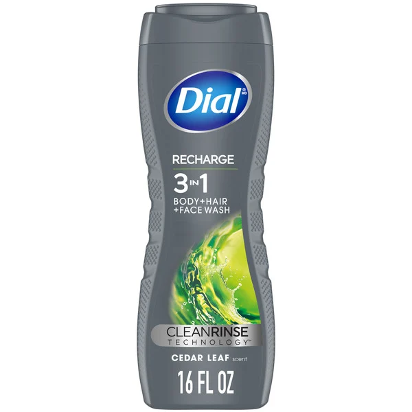 Dial Men 3in1 Body, Hair and Face Wash, Recharge, Cedar Leaf Scent, 16 fl oz
