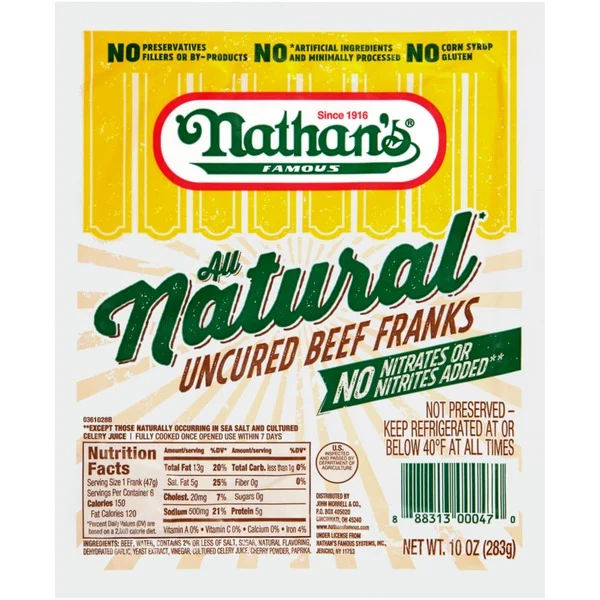 Nathan’s Famous Beef Franks, Uncured, All Natural Hot Dogs