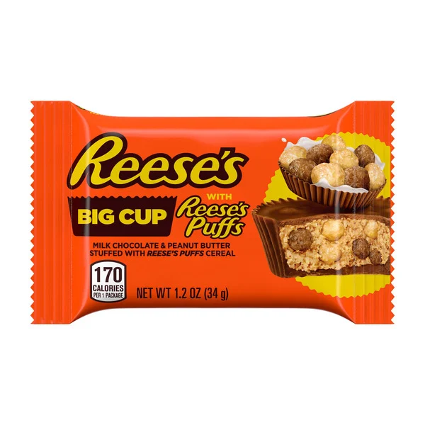 Reese's Big Cup Stuffed with REESE'S Puffs Milk Chocolate Peanut Butter Cups, Candy Pack, 1.2 oz