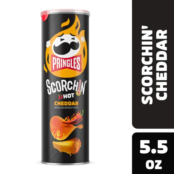 Pringles Scorchin' Hot Cheddar Potato Crisps, Spicy Snacks, 5.5 oz