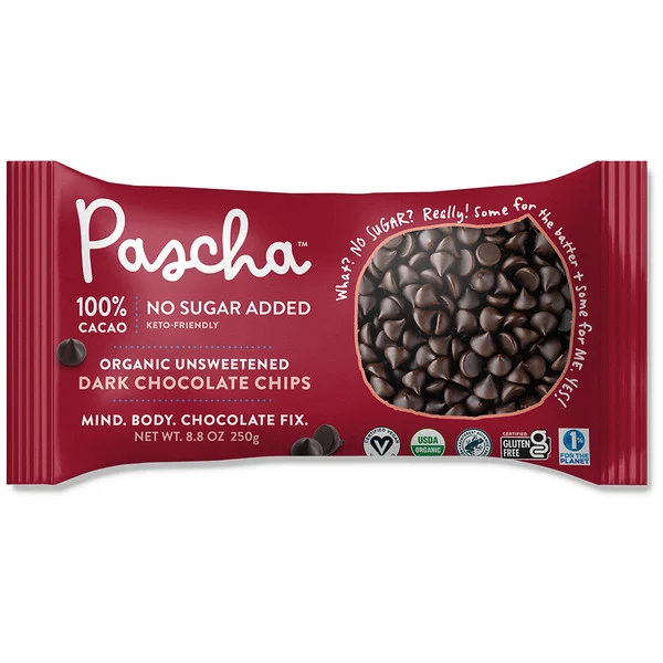 Pascha Dark Chocolate Chips, Vegan, Organic Unsweetened, 100% Cacao