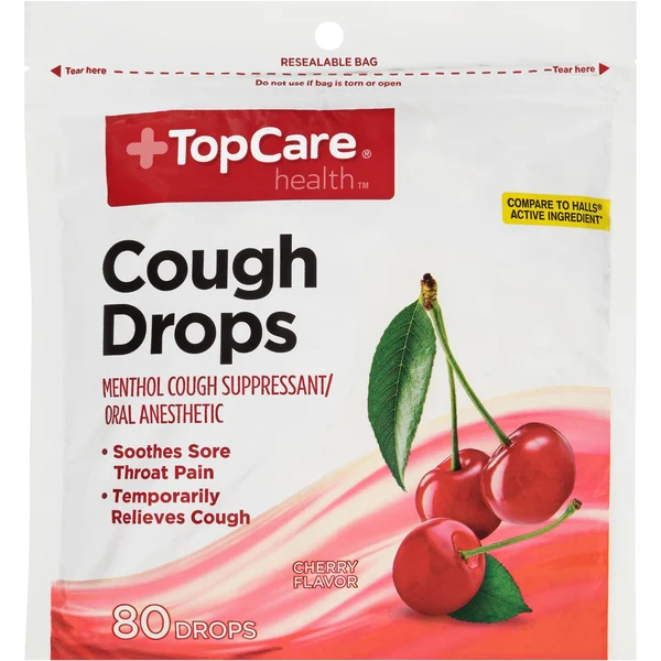TopCare Menthol Cough Suppressant/Oral Anesthetic Cough Drops, Cherry