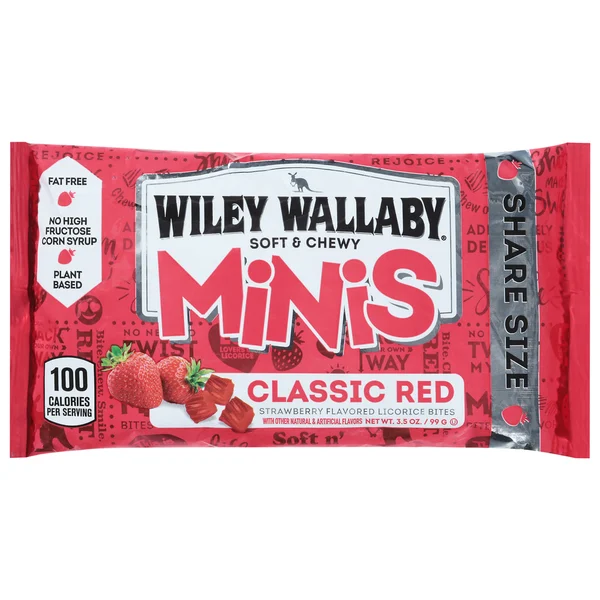 wiley wallaby Classic Red Strawberry Flavored Licorice Minis Bites