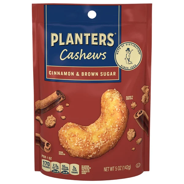 Planters Cashews Cinnamon & Brown Sugar, Party Snacks, 5 Oz Bag