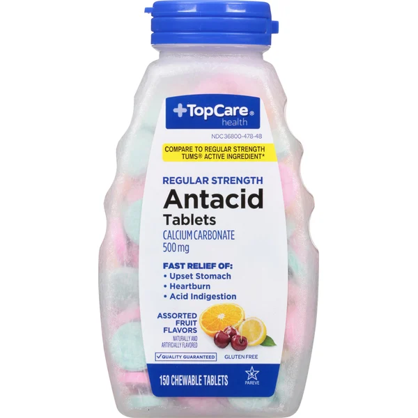 TopCare Antacid, Regular Strength, 500 mg, Chewable Tablets