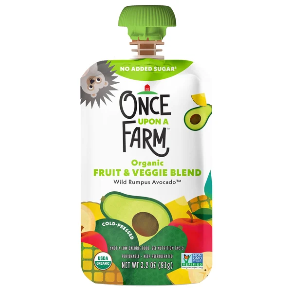 Once Upon a Farm Wild Rumpus Avocado, Pineapple, Banana, Apple, Organic Kids Snack Pouch