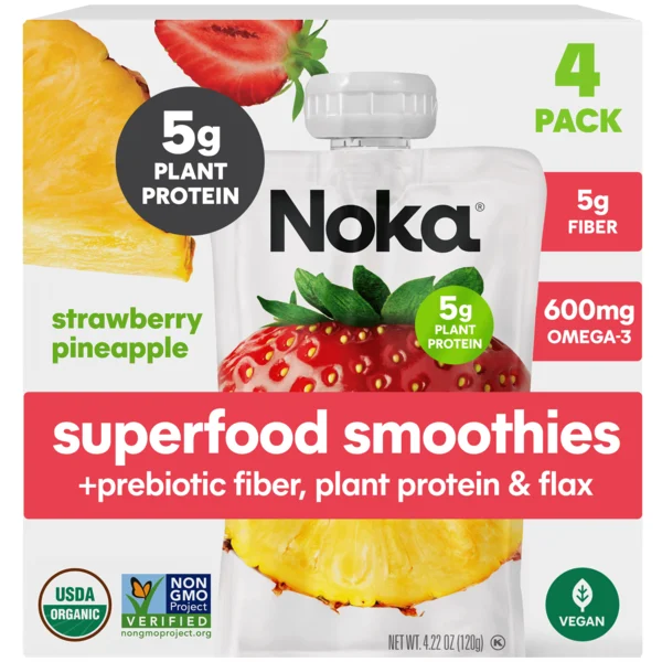 NOKA Organic Superfood Smoothies, Strawberry Pineapple