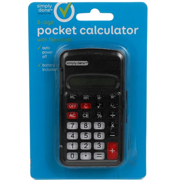Simply Done 8-Digit Pocket Calculator With Flip Cover