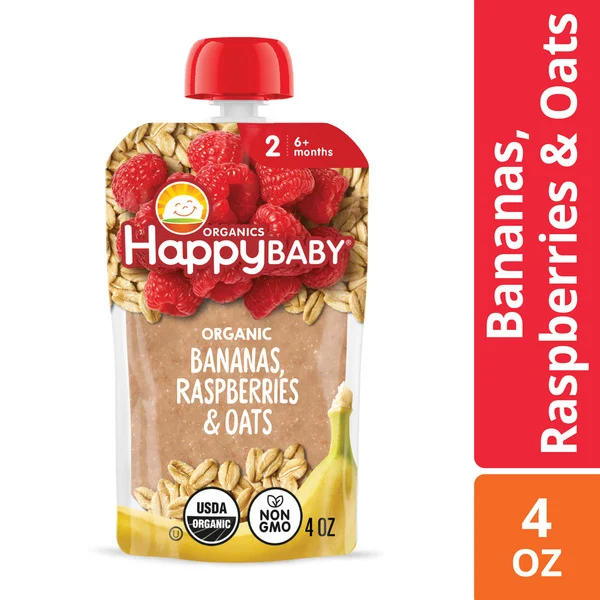 Happy Baby Organics Clearly Crafted Stage 2 Bananas, Raspberries & Oats Pouch 4oz