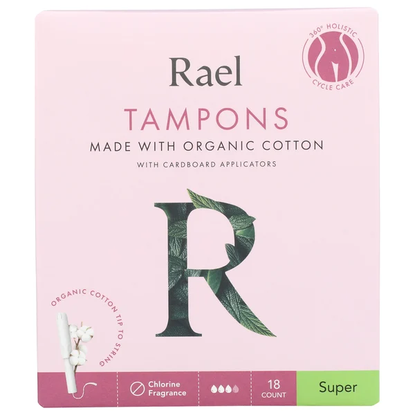 Rael Organic Cotton Tampons With Cardboard Applicators - Super
