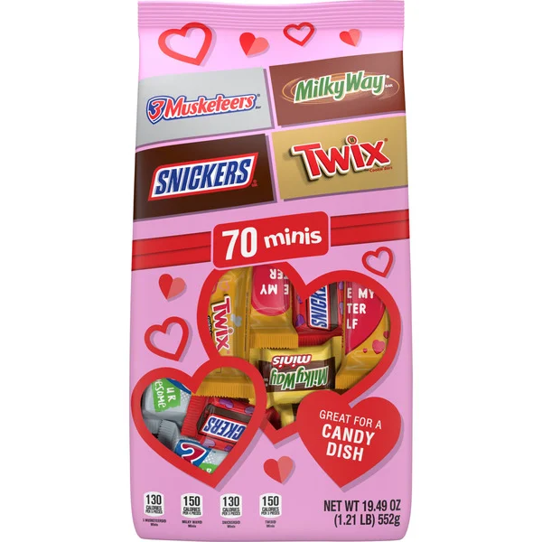 Snickers, Twix, Milky Way & 3 Musketeers Minis Individually Wrapped Valentine's Day Chocolate Candy Variety Pack