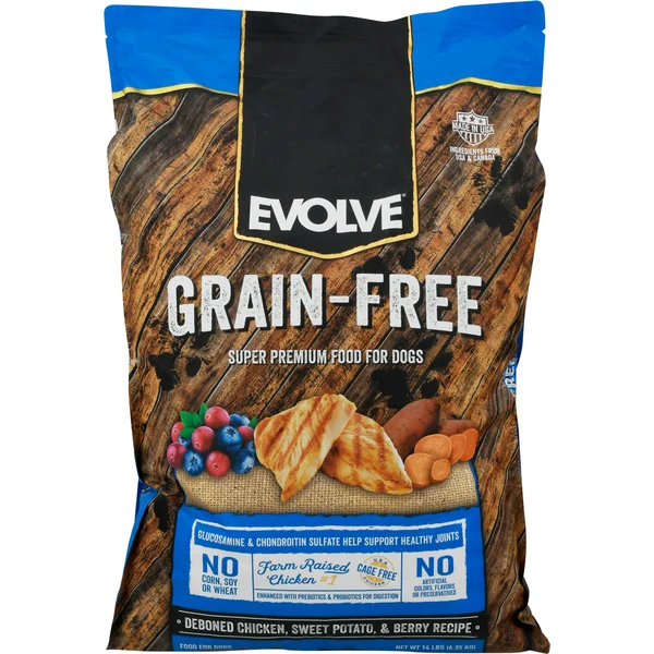 EVOLVE Food for Dogs, Super Premium, Grain-Free, Deboned Chicken, Sweet Potato, & Berry Recipe