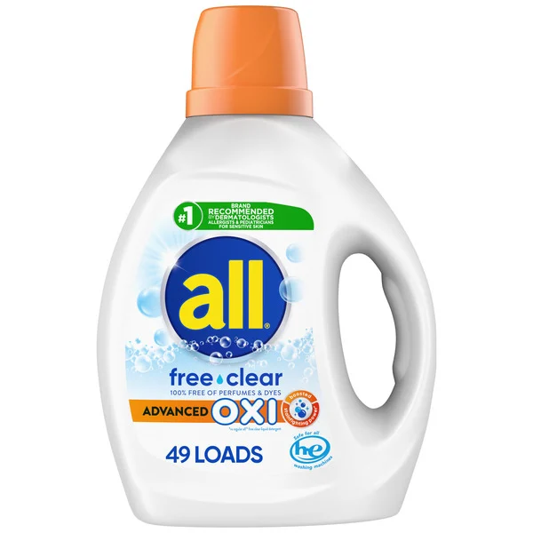 All Liquid Laundry Detergent, Free Clear, OXI, 88 fl oz, 49 Loads