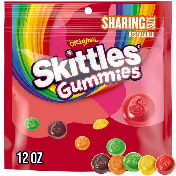 Skittles GUMMIES Original Gummy Candy Travel Essentials Sharing Size Resealable