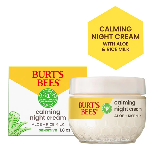 Burt's Bees Calming Night Cream With Aloe and Rice Milk, 98.8 Percent Natural Origin
