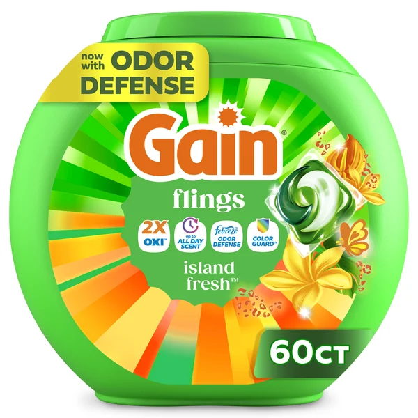 Gain Liquid Washing Detergent pacs with Odor Defense + Color Guard, Island Fresh Scent
