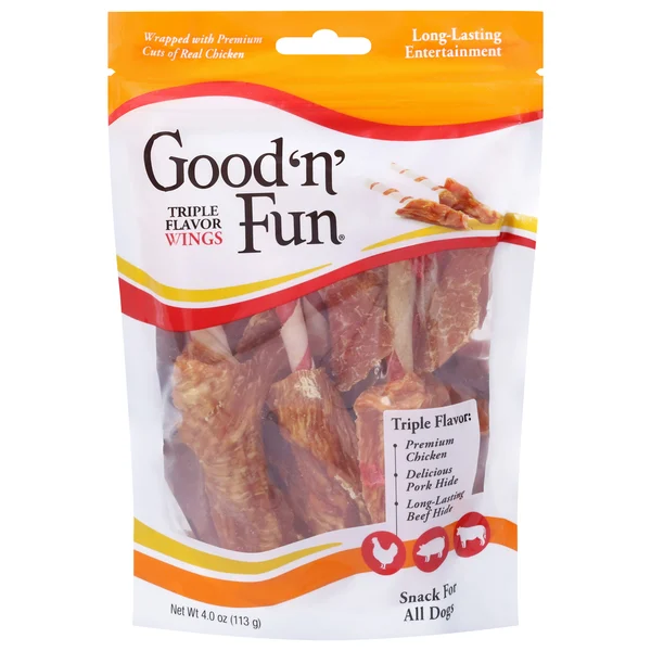 Good 'n' Fun Triple Flavor Wings Snacks for All Dogs