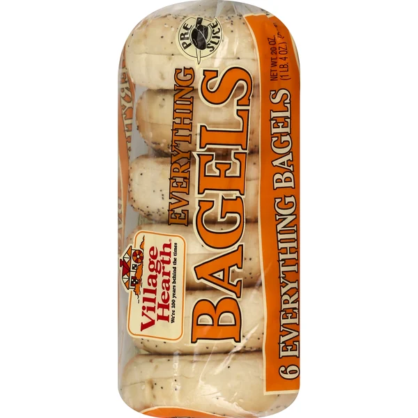 Village Hearth Bagels, Pre Sliced, Everything