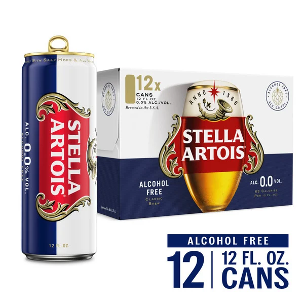 Stella Artois 0.0 Alcohol Free Brew, Non-Alcoholic Beer 12 Pack 12 Fl Oz Cans