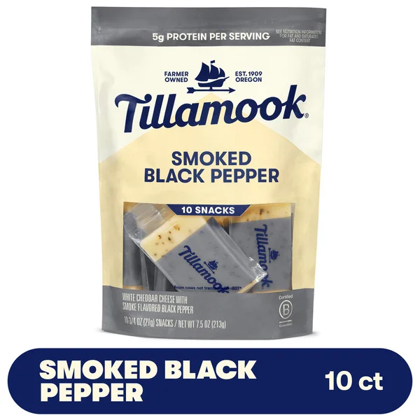 Tillamook Smoked Black Pepper Cheese Snack Portions, 0.75oz, 10ct