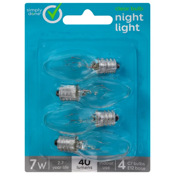 Simply Done Light Bulbs, Night Light, Clear Bulb, 7 Watts