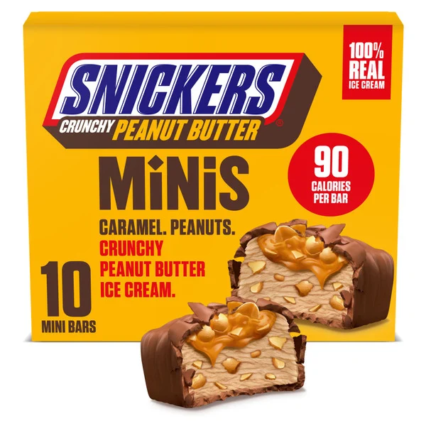 SNICKERS Ice Cream Minis, Milk Chocolatey, Caramel and Crunchy Peanut Butter Ice Cream Bars, 10 Pack, 9.5 Oz