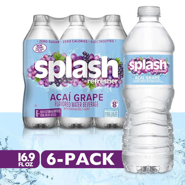 SPLASH BLAST Splash Refresher Acai Grape Flavored Water, 16.9 fl oz, 6-pack Plastic Bottles